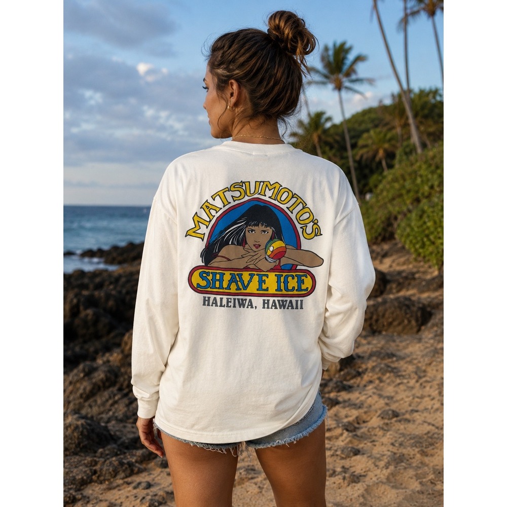 Matsumoto's Shave Ice Hawaii Long Sleeve Shirt White Hanes Beefy-T Small Mens